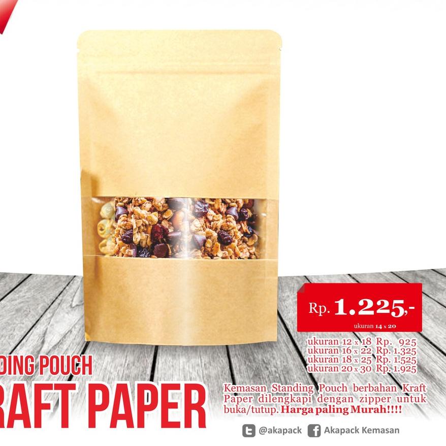 

➪ Spkw 14x20 Kemasan Standing Pouch Kraft Paper isi 100pcs ◄