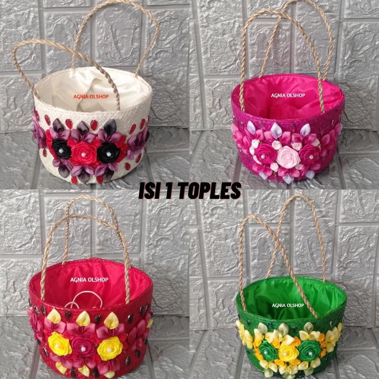 TAS HAMPERS BUNGA ISI 1 TOPLES KERANJANG HAMPERS ANYAMAN PANDAN TAS PARCEL LEBARAN TAS EMBER TAS ETN