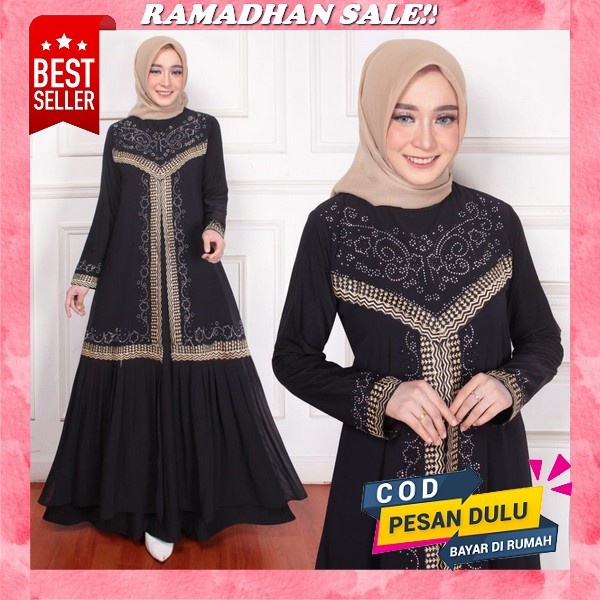 Bisa Cod (Gamis Abaya Hikmat Kw Premium Gamis Abaya Hitam Turkey Terbaru Model Simple Elegan Dan Mew