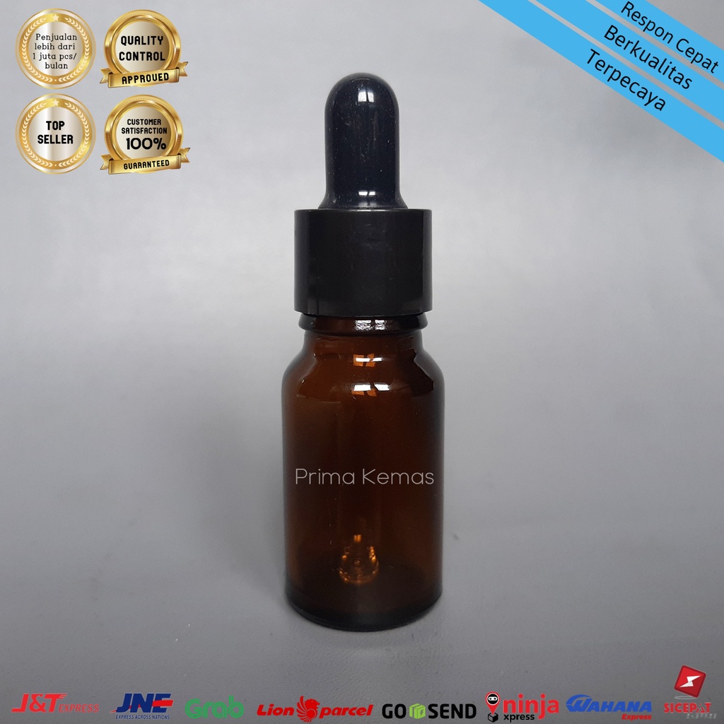 Botol Pipet 10 ml Kaca Tebal - botol serum - Coklat 10 ml Cap Smooth