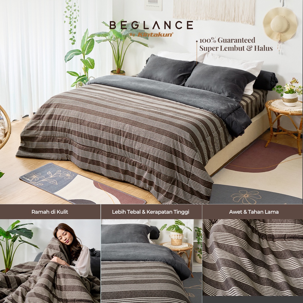 Kintakun Bed Cover Set Sprei Fitted 160/180 Beglance Microtex Premium Apulia Polos Tinggi 30cm