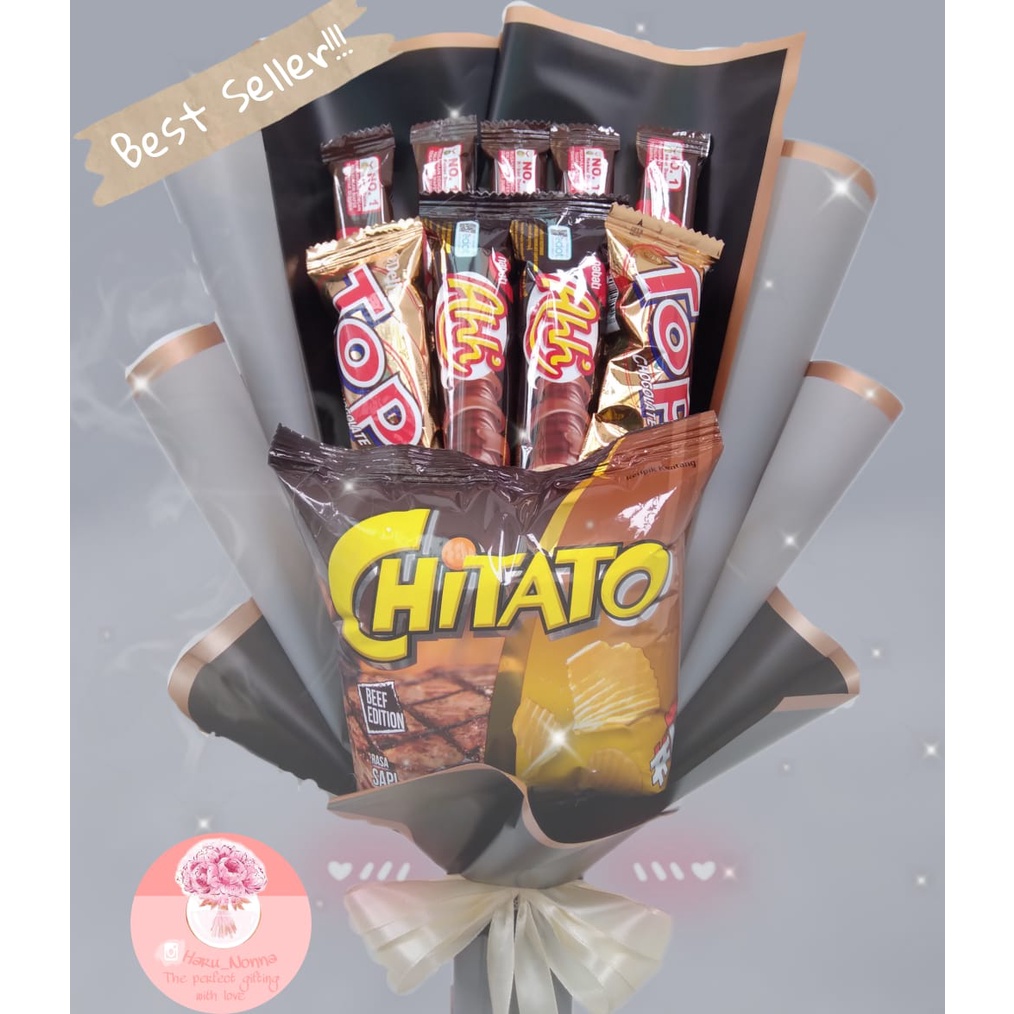 Buket Snack BEST SELLER/ Buket Hitam/ Buket Silver/ Buket Snack Wisuda/ Buket Ulang tahun