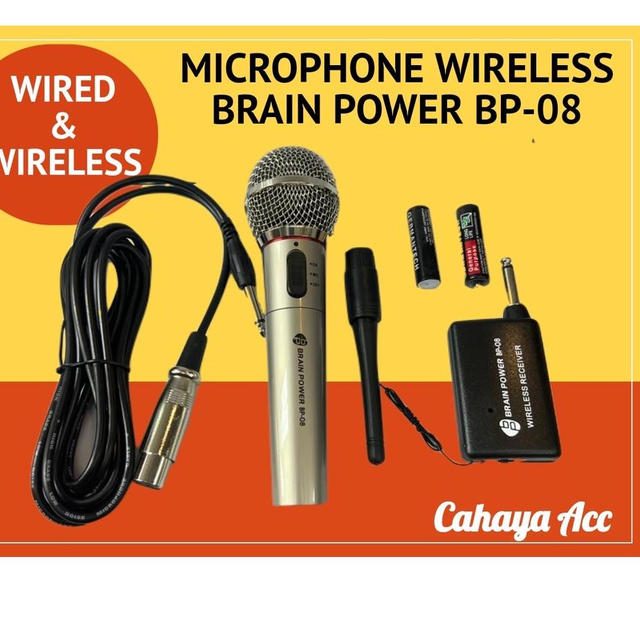 ➥ Microphone Wireless Proffesional Brain Power BP-08 - Mic Wireless dan Kabel - Microphone Wired &amp; Wireless - Mikrofon Bluetooth dan Kabel ❆
