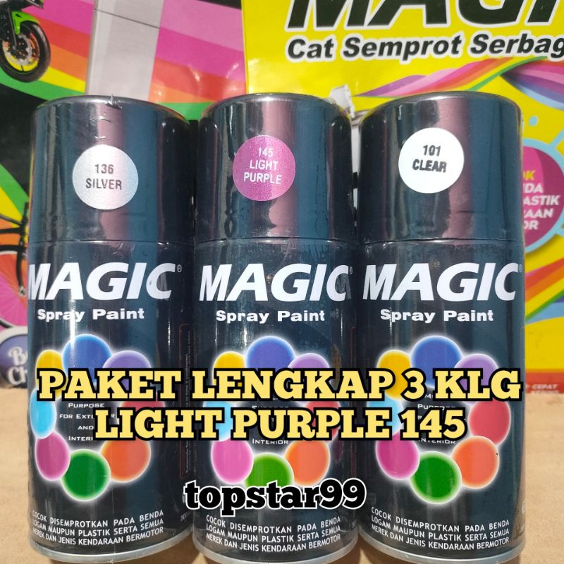 Pilok Pilox Cat Semprot Magic Paket Lengkap 3 Kaleng 300cc Paketan Ungu Metalic Metalik Light Purple 145 Silver 136 Clear Pernis Glossy Mengkilap 101 Spray Paint