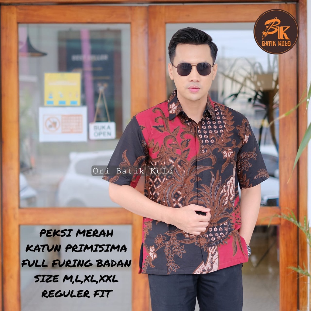 Baju Batik Pria Lengan Panjang Pendek  MARRON HITAM Ori Kulo