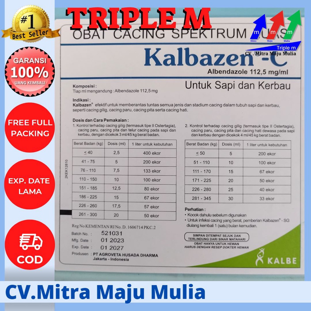 KALBAZEN C 1Liter - Obat Cacing Oral Ampuh Basmi Semua Jenis Cacing Sapi Kerbau Kuda Produksi Kalbe