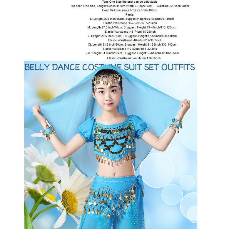 Kostum Tari India Anak Baju Haloween Pesta Belly Dance Aladin Princess Rok Atasan Celana