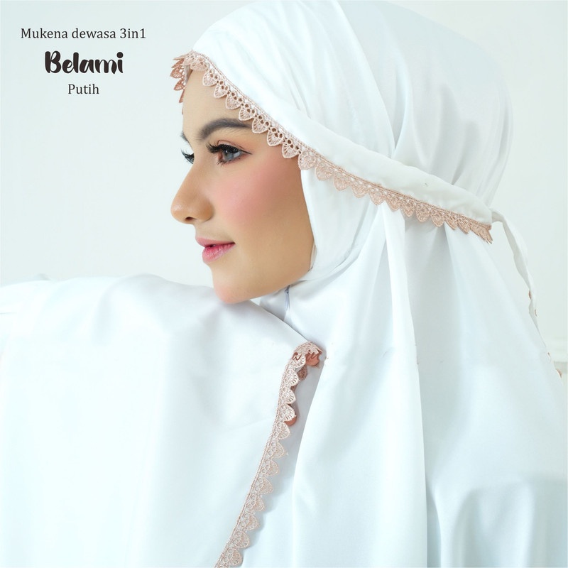 Mukena Daily Dewasa 3in1 Satin Silk Premium Motif Polos Renda Belami