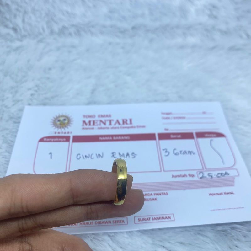 Cincin Emas Murni polos 3 gram Free Surat Dan Dompet