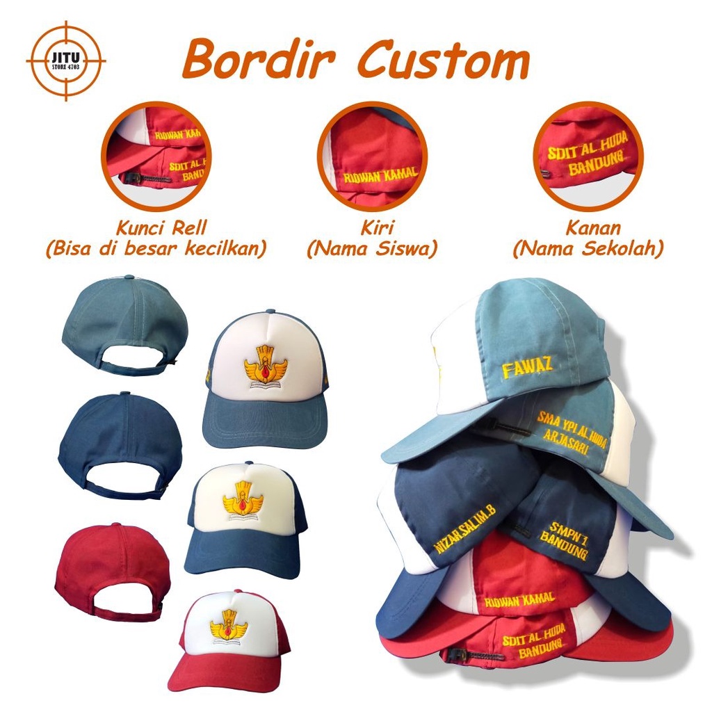 TOPI SEKOLAH SD SMP SMA KUALITAS PREMIUM CUSTOM BORDIR NAMA