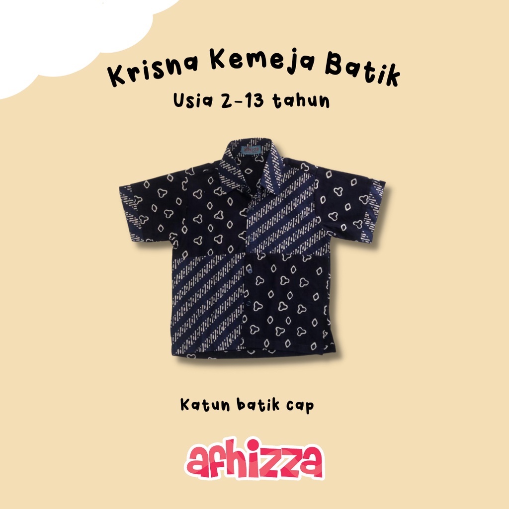 Kemeja Batik Navy Baju Batik Anak Kain Batik Cap Katun Batik Anak Laki Laki Anak Cowok Usia 2-13 Tah