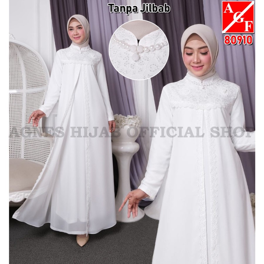 TERLARIS Abaya Gamis Turkey Dubai Turki Arab Renda Ainun BKP 2 Layer Mix Ceruty Putih BW V9V6 baju g