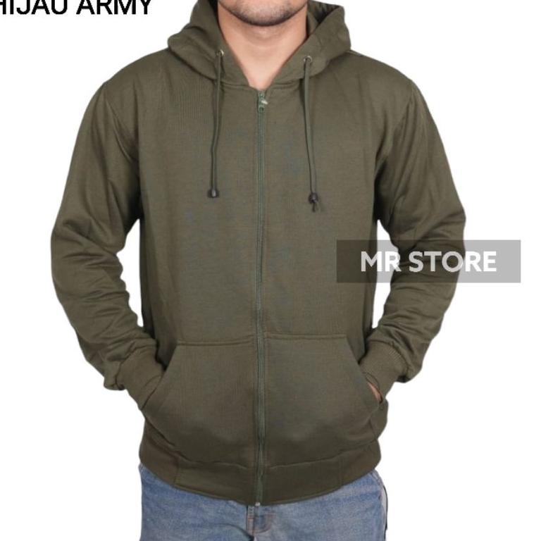 REKOMENDASI M,L,XL,XXL Jaket zipper hoodie polos hijau army mr store