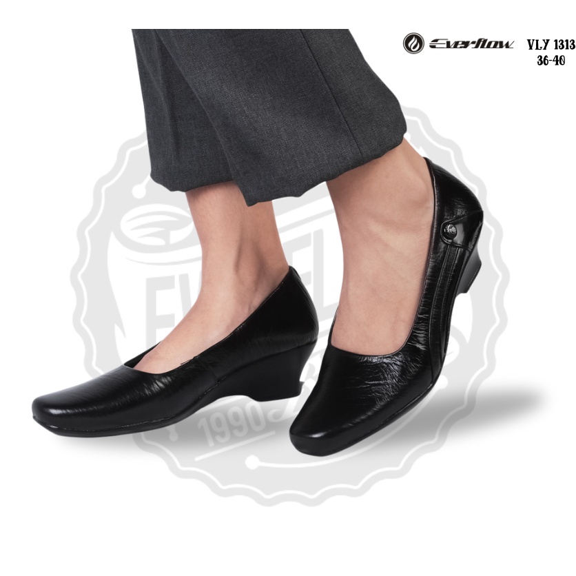 ☀ EVERFLOW ☀ Sepatu Kerja Wanita Wedges SELENA Pantofel Kulit Asli Hak 4cm.