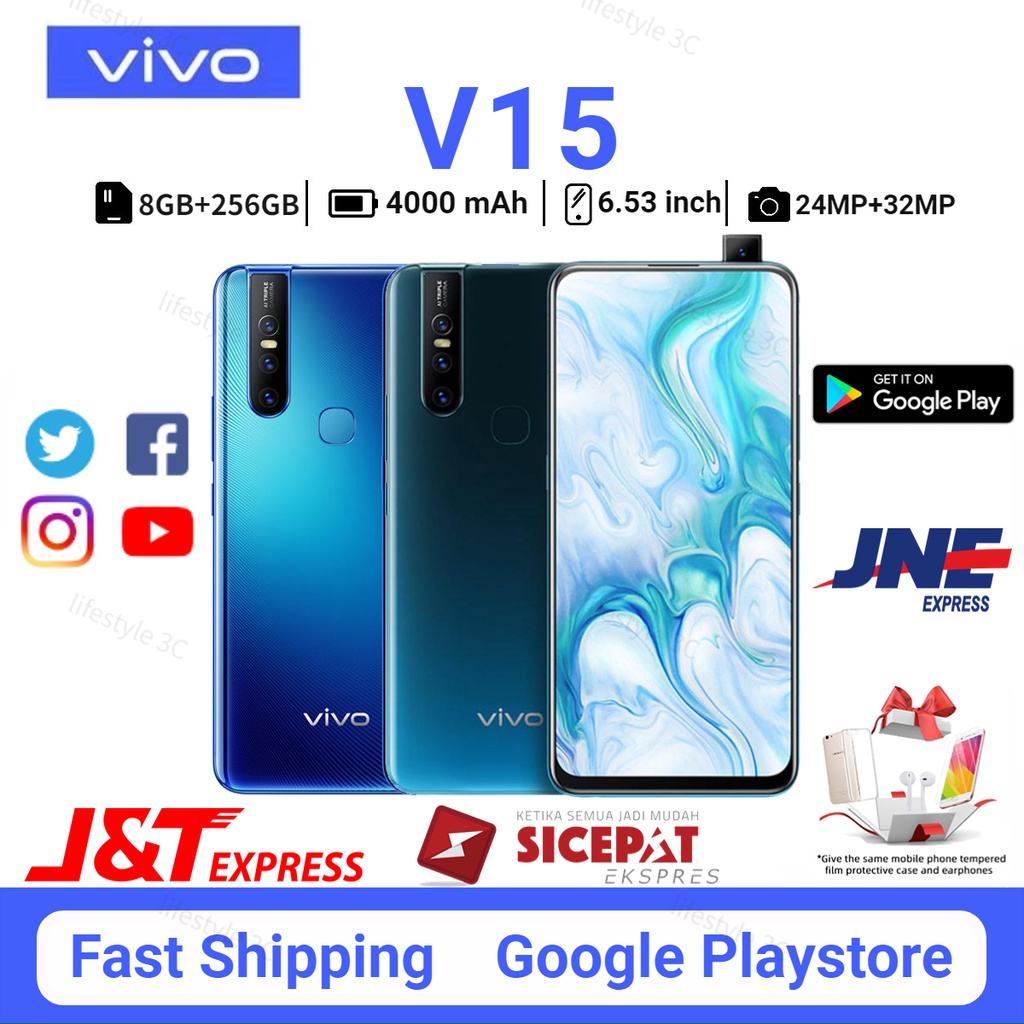 VIVO V15 RAM 8GB/256GB 32MP Depan 24MP Kamera Belakang Layar 6.53 inci Baru Garansi 1 Tahun