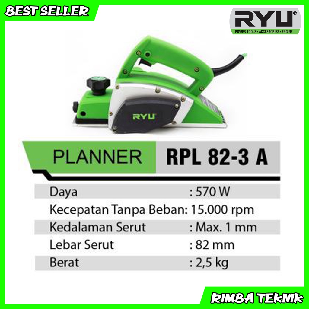 Mesin Serut Kayu Planner RYU RPL 82-3A / Mesin Planer Ketam 82mm Murah