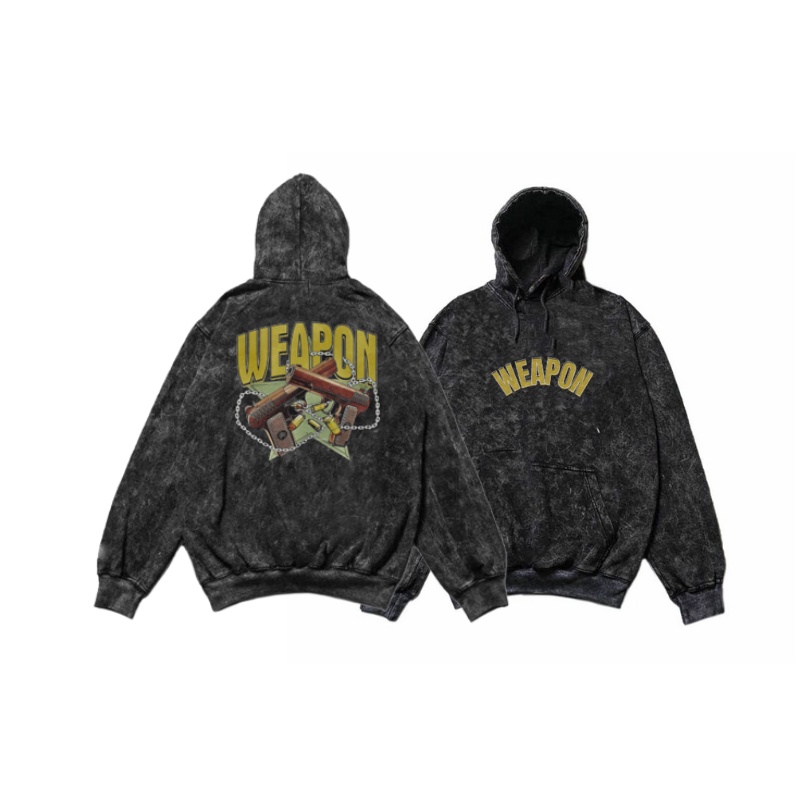 (New Arrival) Sweater Hoodie Washed Distro Motif Metal WEAPON | Jaket Hoodie Sandwash Pria