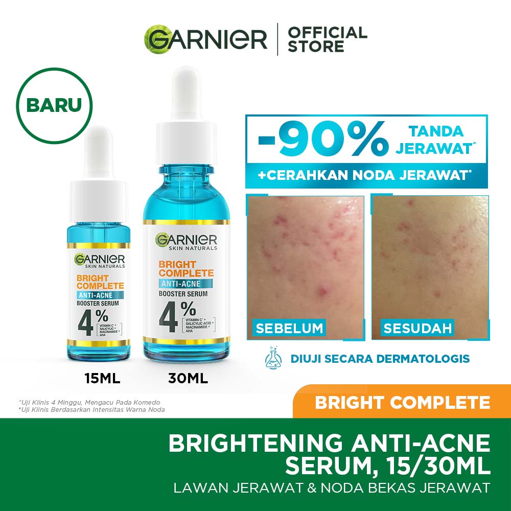 Garnier Bright Complete Anti Acne Serum 15 ml- Skincare Wajah Jerawat Treatment Flek Hitam Semua Bekas Jerawat