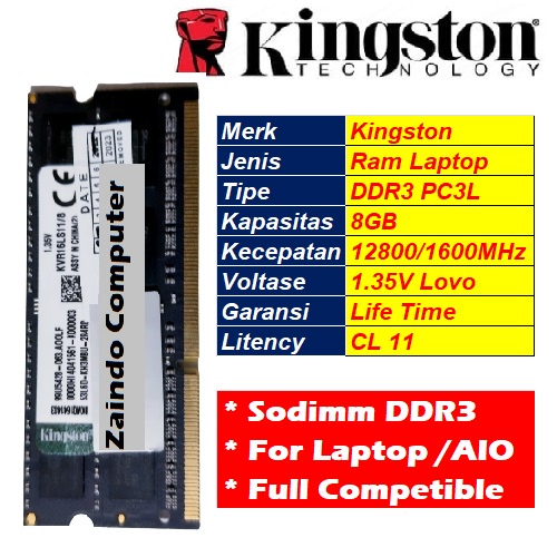 KINGSTON SODIMM DDR3 8GB PC3L 12800/1600 MHz 1.35V - MEMORY LAPTOP DDR3 8GB KINGSTON