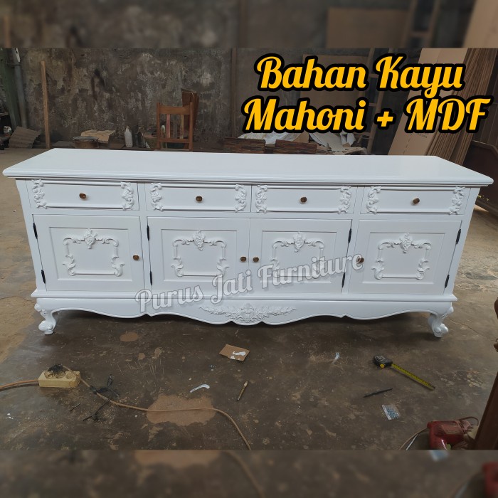 PJ1 Lemari Credenza Putih Cabinet Ukir Klasik Minimalis Harga Murah
