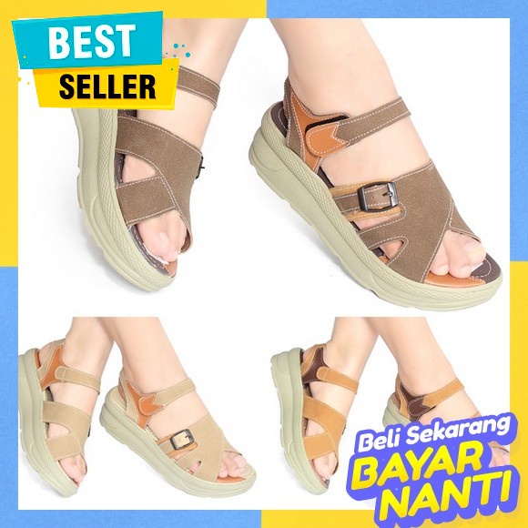 Sepatu Slip On Untuk Wanita- Sandal Brukat Wedges Wanita 3Cm Terbaru/Sepatu Bustong Brukat Wanita Re