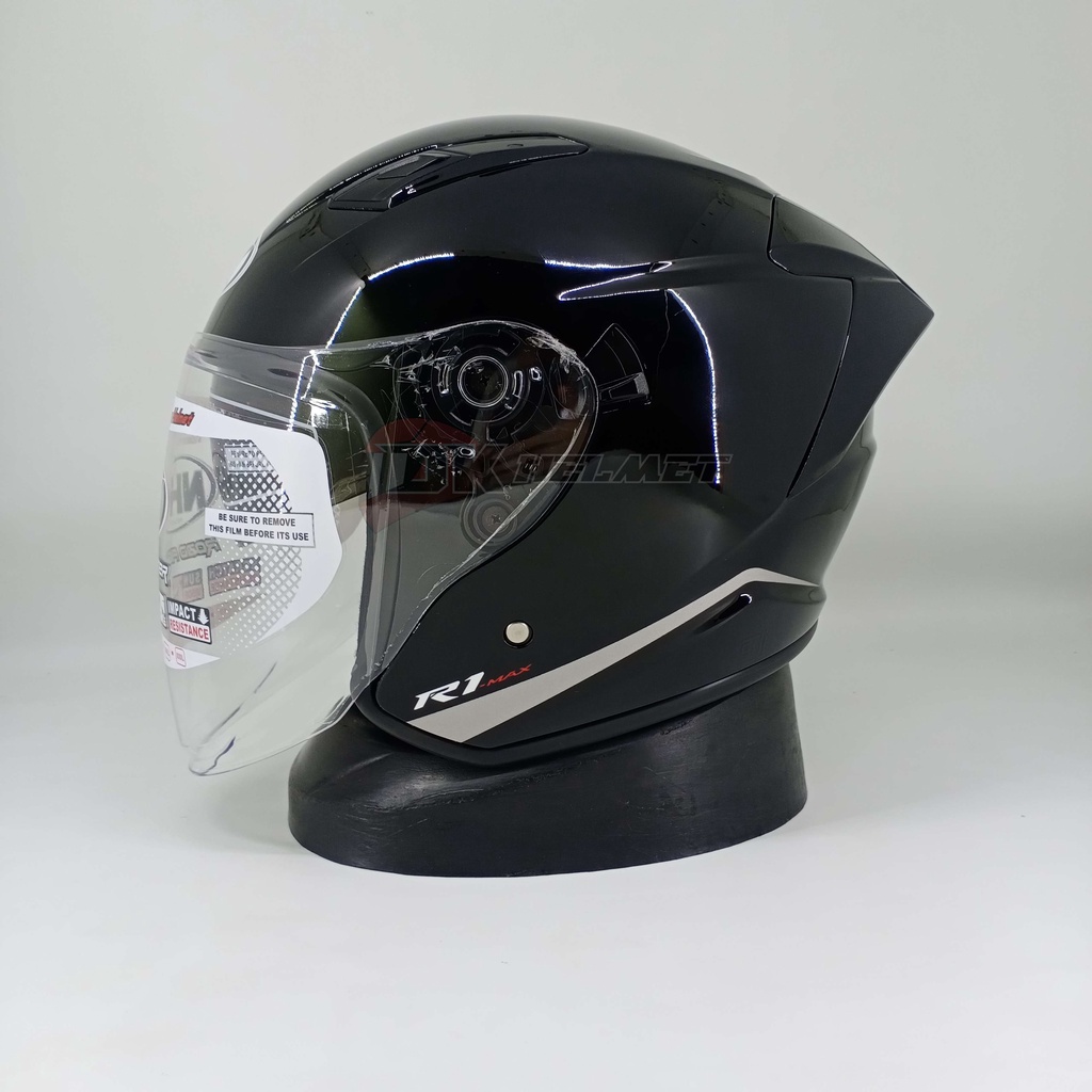 Helm Half Face NHK R1 Max R-1 Max Solid Black Gloss Bukan S1 GP Pro Solid Black Warna Hitam Polos Gl