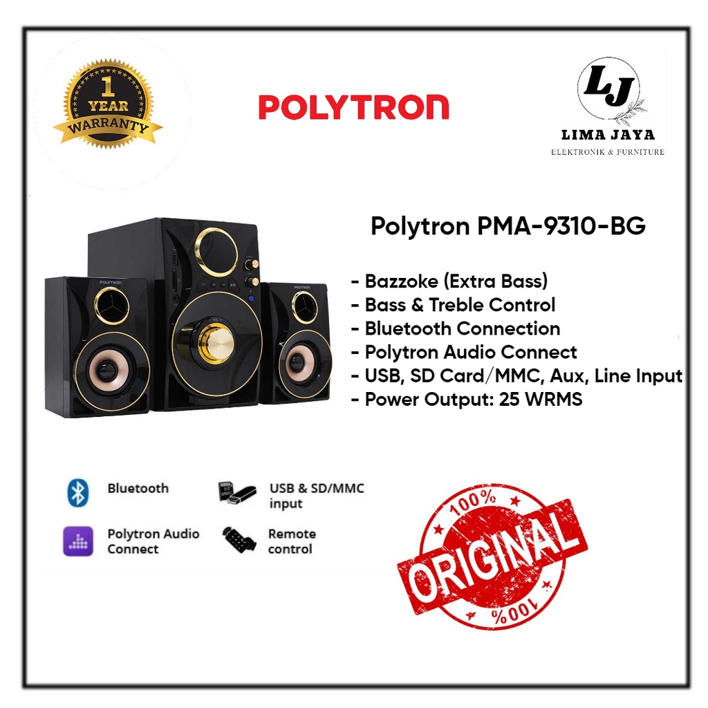 Speaker Portable Bluetooth Polytron PMA-9310-BG Spiker Karaoke