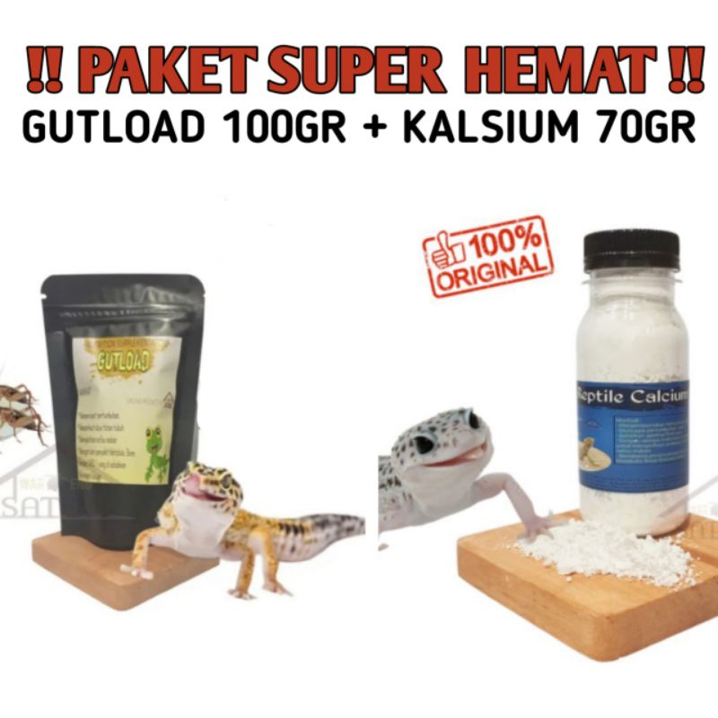 PAKET SUPER HEMAT!! GUTLOAD + KALSIUM GECKO BEARDED DRAGON SUPLEMEN PENGGEMUK DAN CALCIUM UNTUK PERTUMBUHAN HEWAN REPTILE