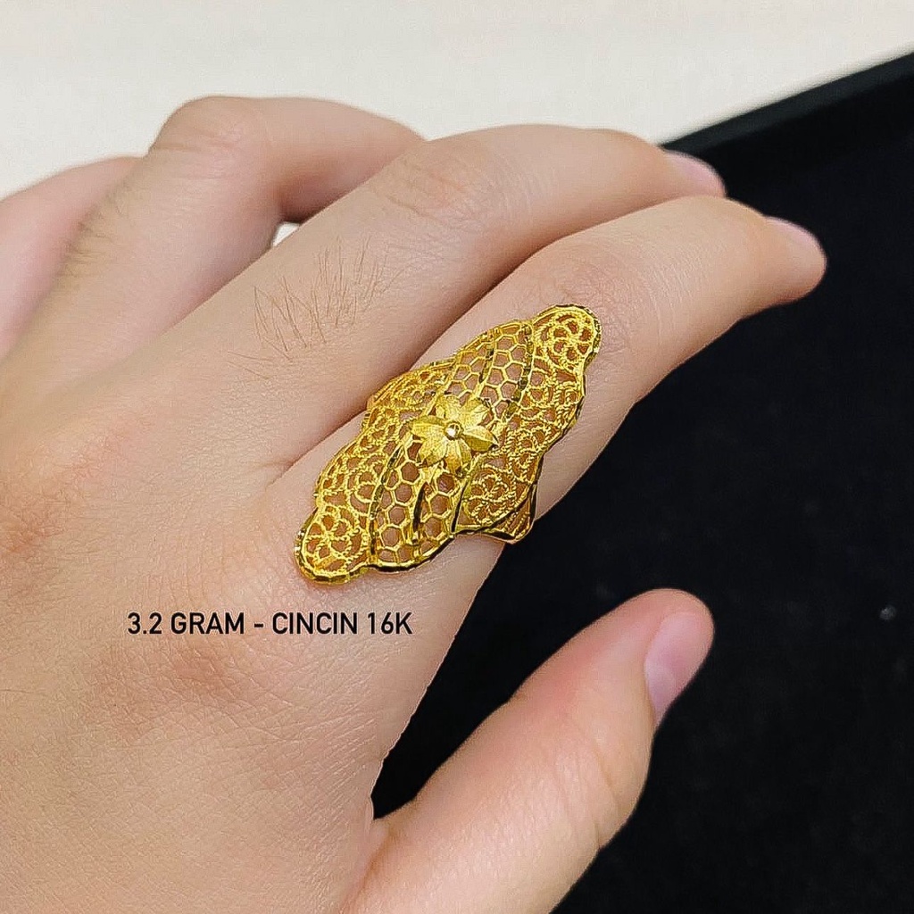 Cincin anak dan dewasa emas asli kadar 70 16k kerawang lebar elizabeth pita tikar tanpa permata