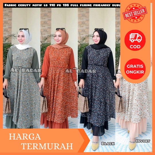 Gamis Mix Brukat Terbaru Matt Ceruty Babydoll Aksen Mutiara Premium Gamis Putih Mewah Lebaran 2023 M
