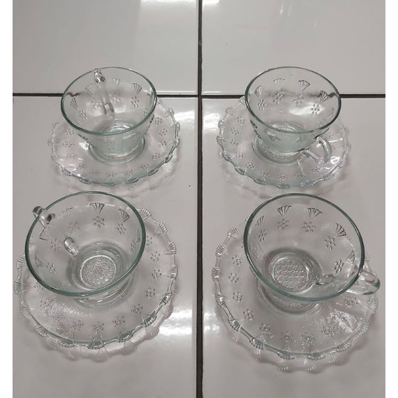 Cangkir dan Lepek Coffee Time Set Kaca - 8 pcs / Cangkir Kopi