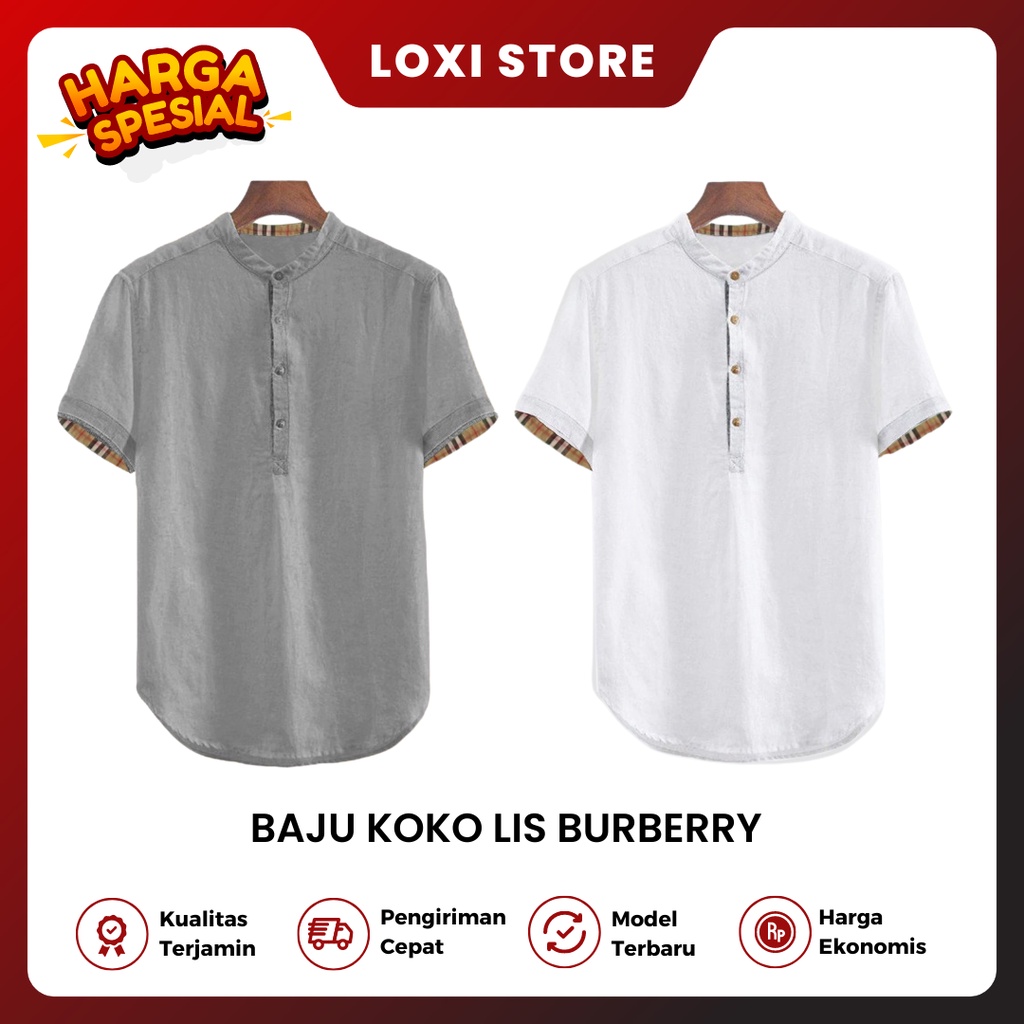 Baju Kemeja Koko Lis Burberry Baju Muslim Pria Lengan Pendek Model Terbaru Baju Lebaran Pria