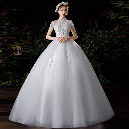Gaun Pernikahan Antik Leher Tinggi Baru 2022 Gaun Pesta Putri Manik-manik Bunga Gaun Pengantin Seder