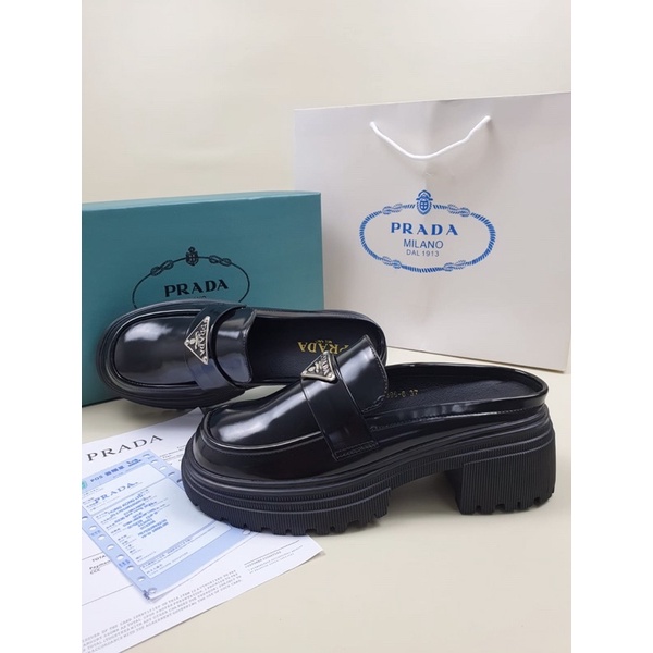 PRADA YC-6996-6 Monolith Brushed Mules 6cm Black Empuk Nyaman Termurah Harga Reseller Dropship