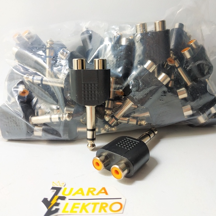 Cover 2 RCA ke Jack 6.5 mm (Mic) Stereo | Sambungan 2 Cover RCA to 1 Jack Akai / Jek Mic Stereo