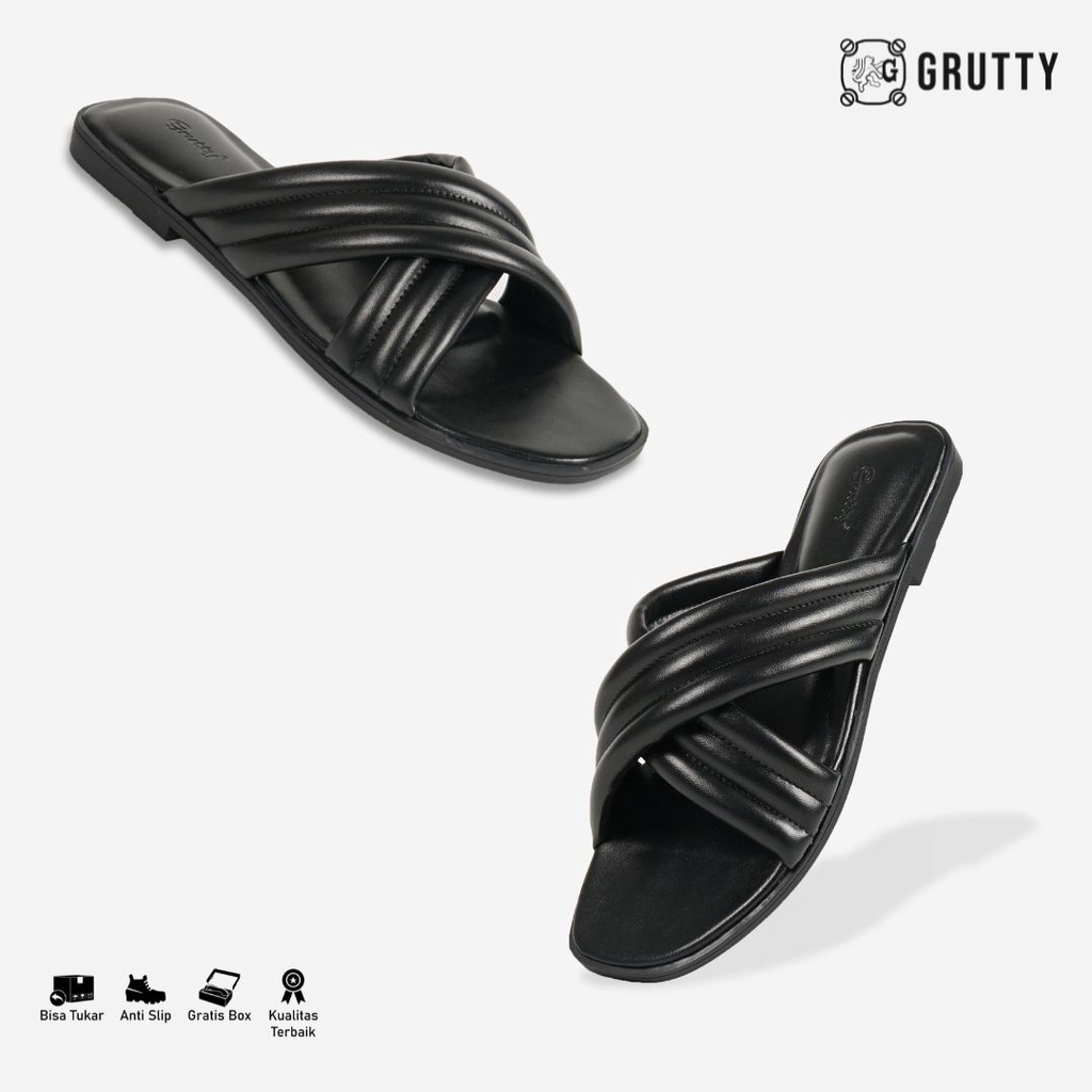 Grutty Sandal Wanita Flat Silang Sendal Teplek Super Comfy Warna Hitam