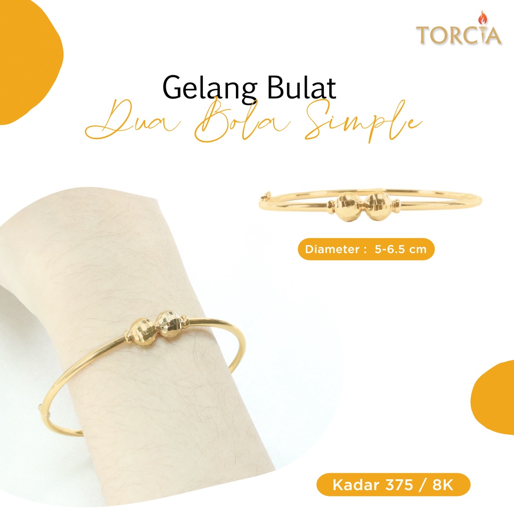 Gelang Bulat Emas Asli Dua Bola Simple Kadar 375 Torcia