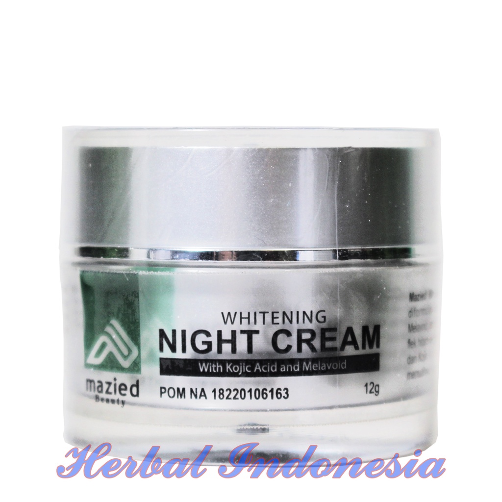 NIGHT CREAM MAZIED WHITENING 12gr - Mencerahkan dan Memutihkan dengan Kojic Acid dan Melavoid