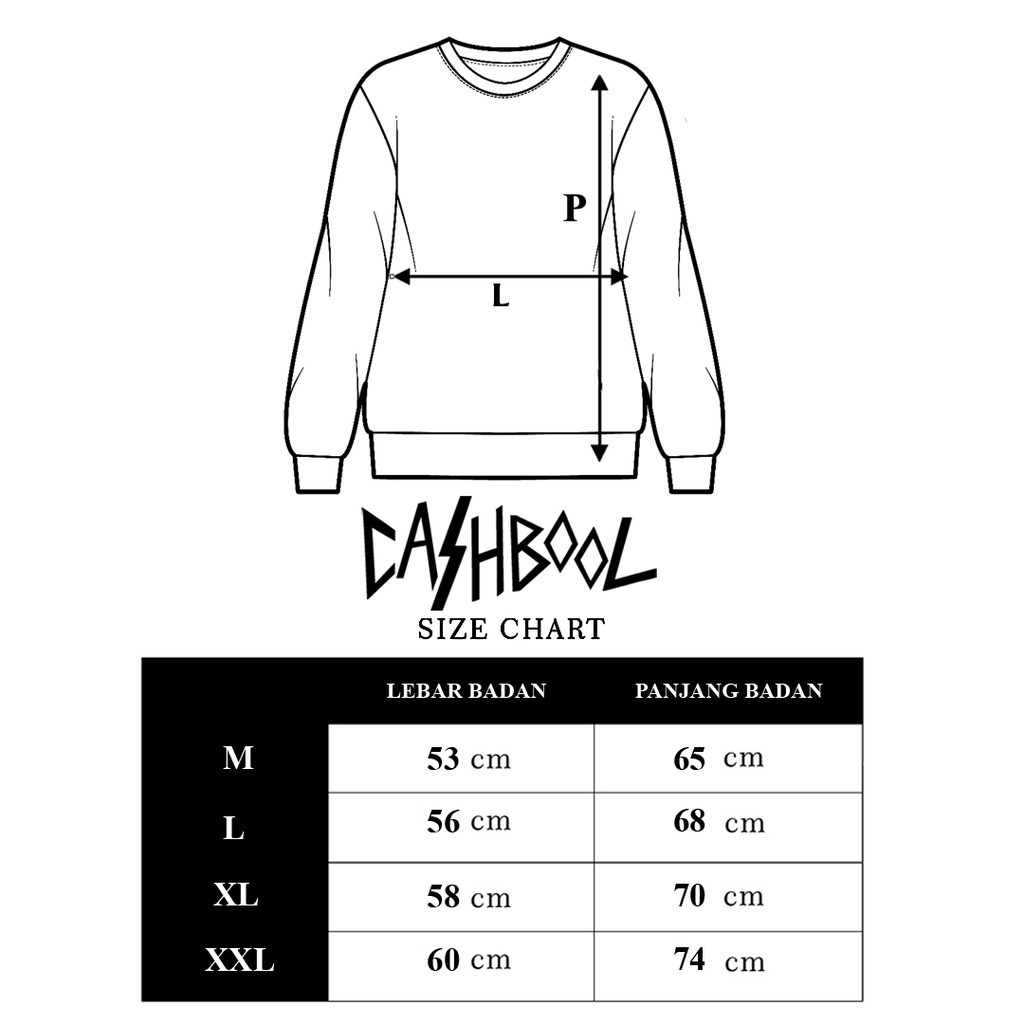 CASHBOOL Crewneck Basic Oversize Tebal Polos Size M - XXL ( Pria &amp; Wanita )