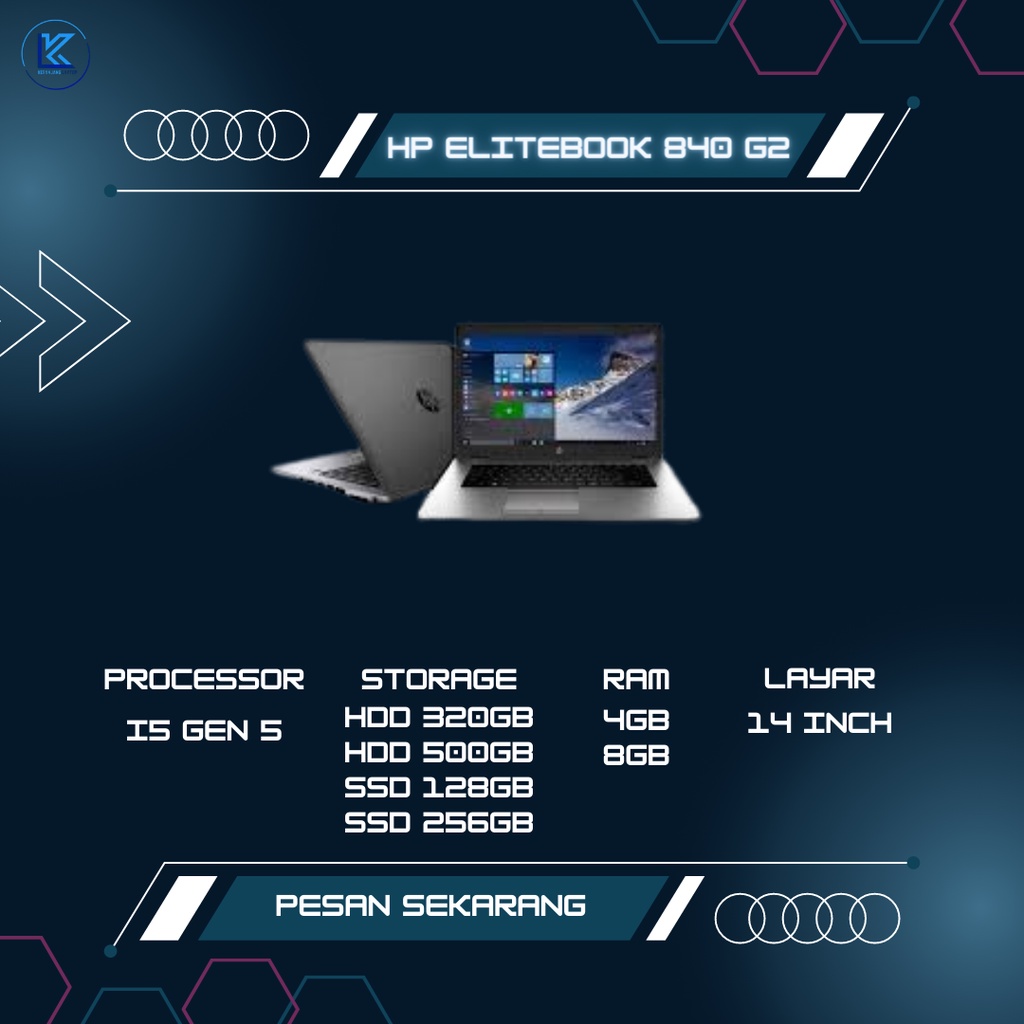 Laptop Murah Laptop HP Elitebook 840 G2 Core i5 Gen 5, Ram 8GB SSD 256GB