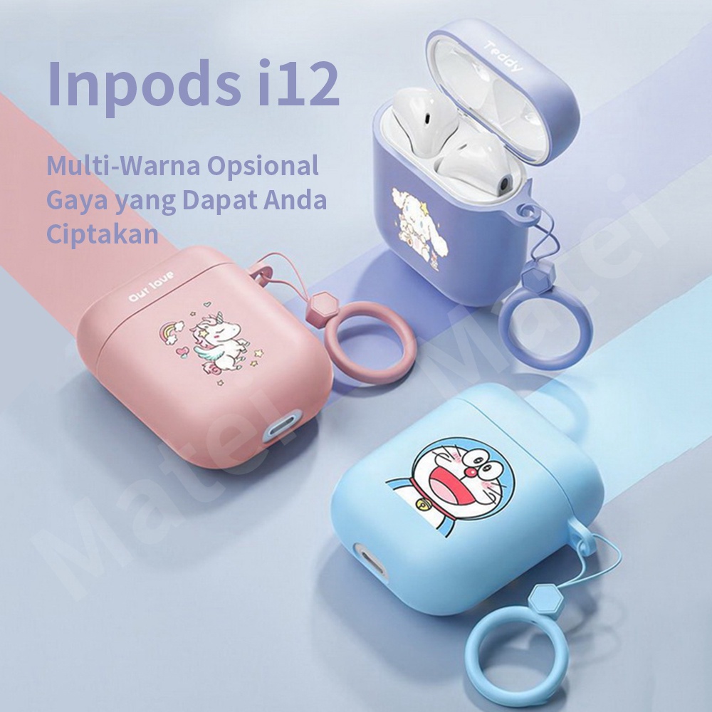 Matei COD Headset Bluetooth Earphone TWS i12 pro Wireless Headset macaron Inpods 12 Dengan Pelindung Kartun Silicone Case Bluetooth 5.0 Gel silika