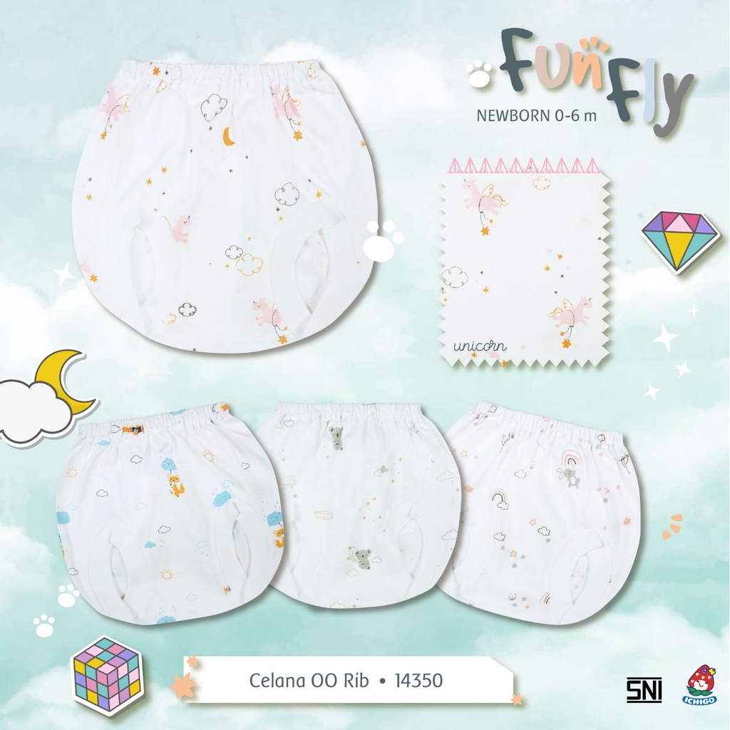 Ichigo Stelan Singlet Celana Kaca Mata Putih Fun FLy (3 Pcs) IC-SSCKPFF/3