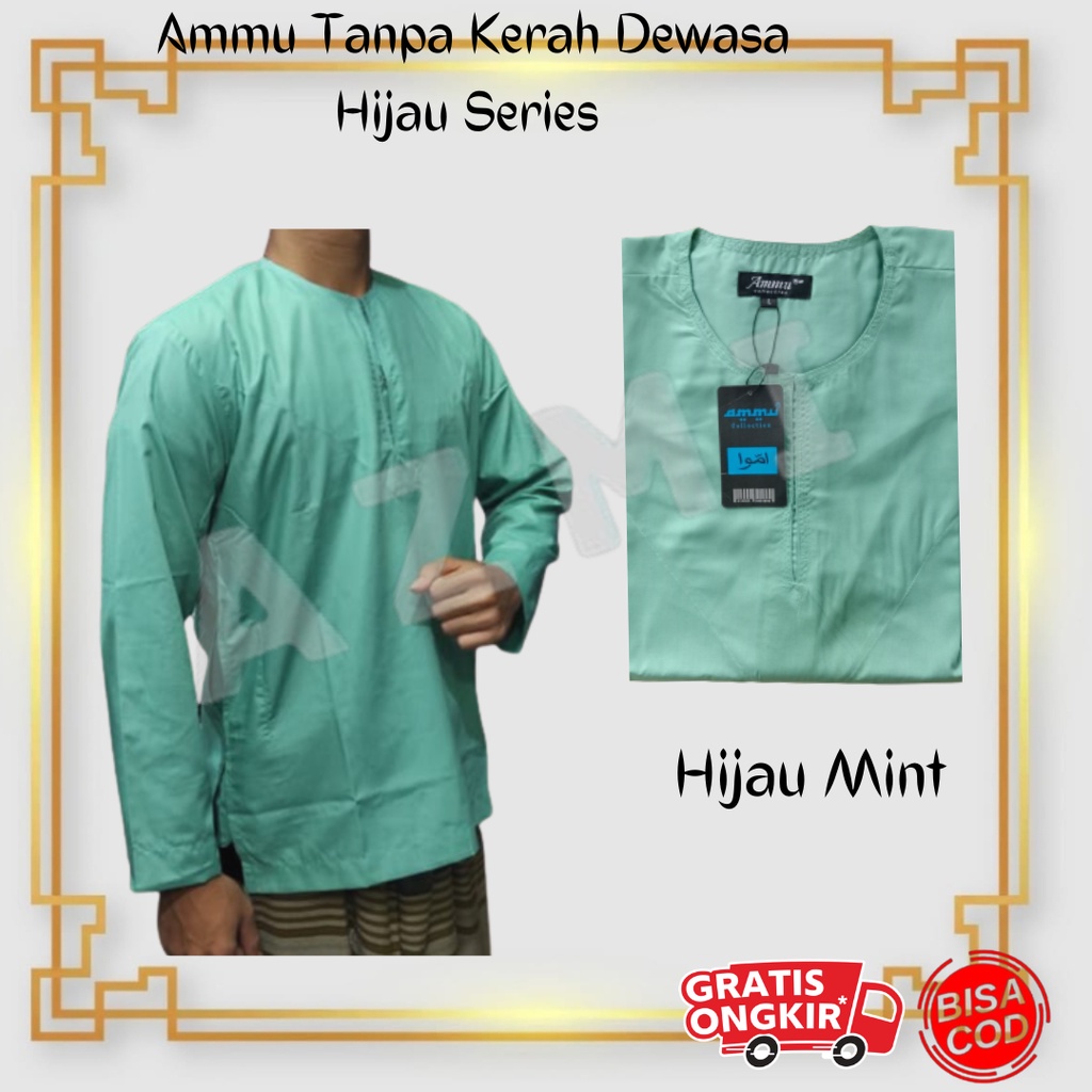 Promo Baju Koko Ammu Dewasa Tanpa Kerah Hijau Series Termurah