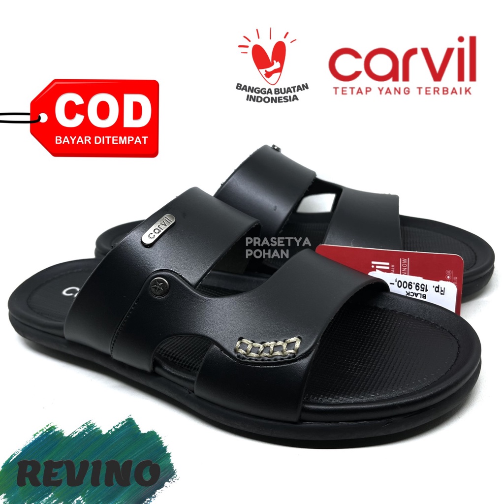 Sandal Kulit Pria Slop Carvil Original - Sendal Slide Pria Kulit Original Carvil X1