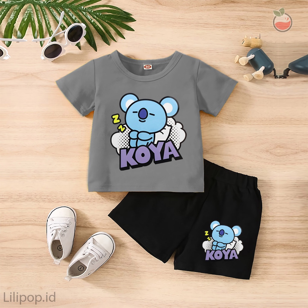 Baju Anak Stelan Kaos 3/4  BEAR  KOYA Cowok Cewek  Usia 1 -4 Tahun Celana Pendek Harian