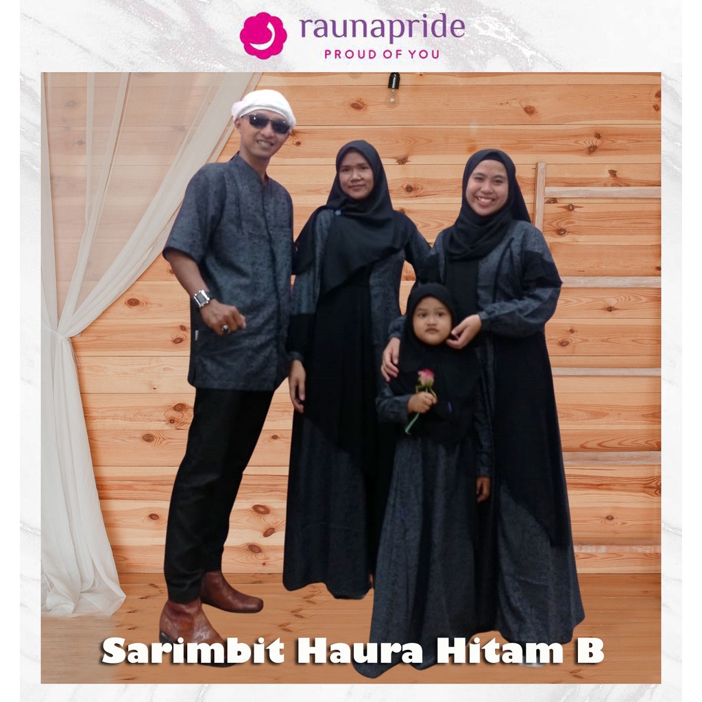 Rauna Sarimbit 2023 Haura Baju Couple Keluarga Bahan Jacquard Mix Baby Doll Warna Hitam/ Gamis Ibu, 