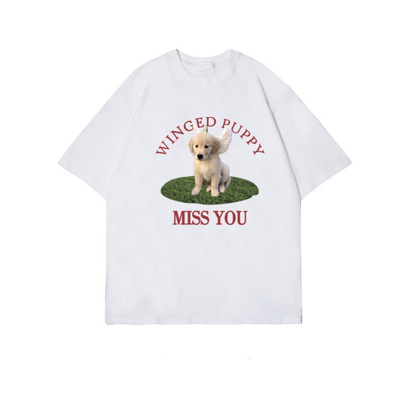 XIAOZHAINV Kaos Atasan Wanita Miss You Dog Pattern Lengan Pendek A0321