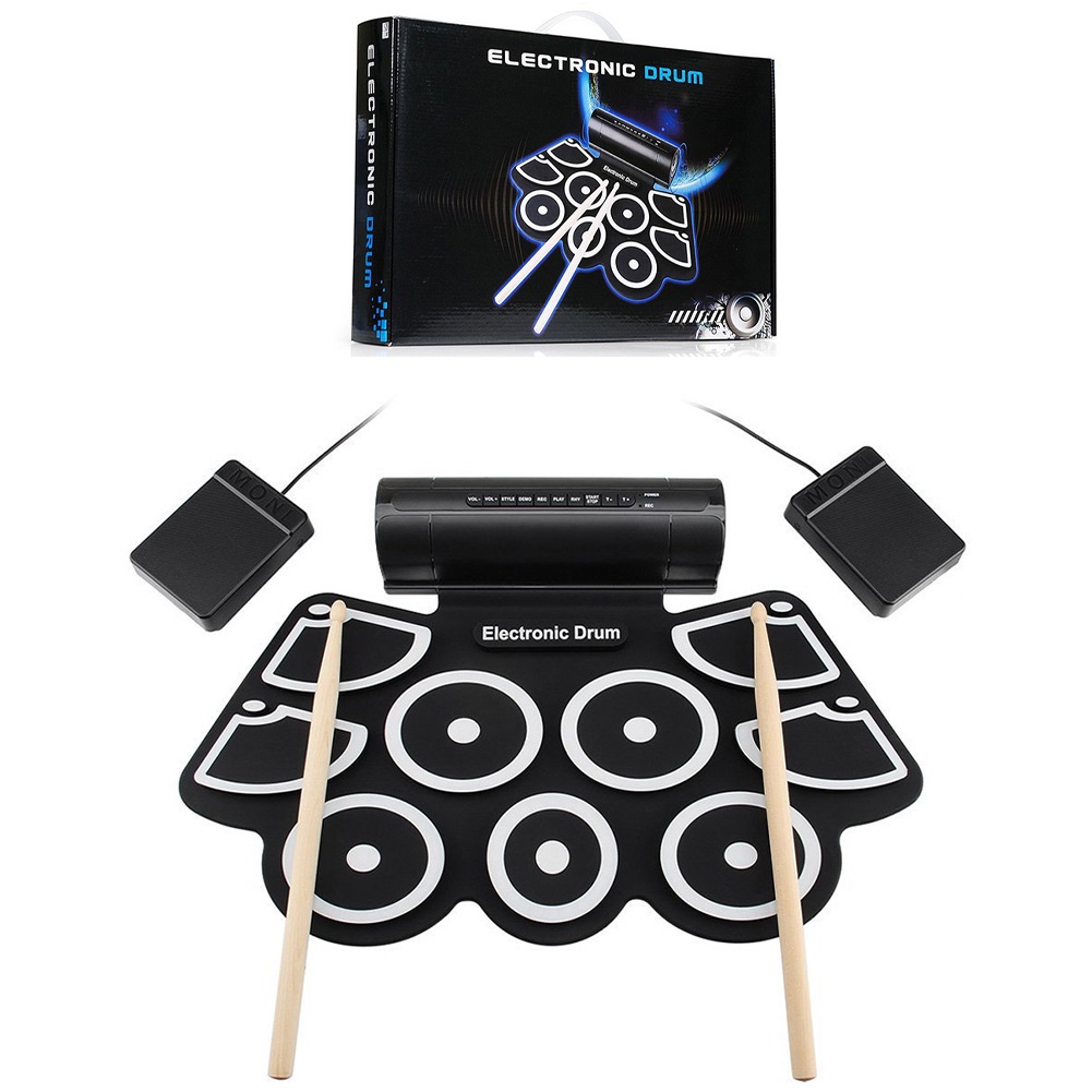 Drum Elektronik Digital Drum Kit 9 ​​Bantalan Drum Dapat Dilipat Dengan Fungsi MIDI Dapat Dihubungkan Ke Komputer