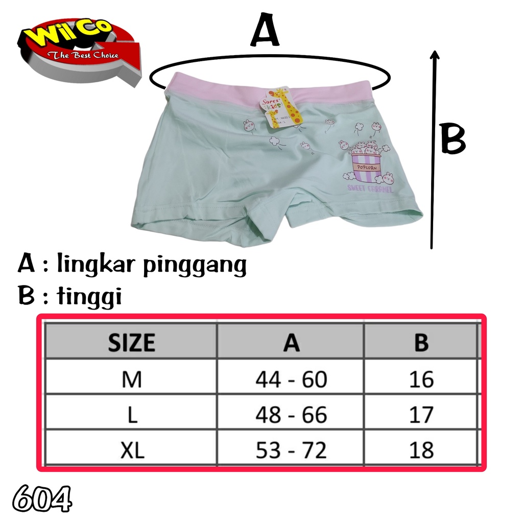 K604 - (HARGA PER 1 PCS) CELANA DALAM BOXER ANAK WANITA SOREX SIZE M - XL