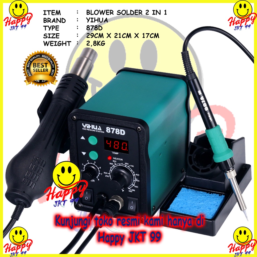 [ HAPPY JKT 99 ] YIHUA 878D 2 IN 1 BLOWER UAP + SOLDER STATION ORIGINAL